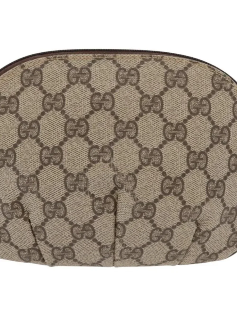 GUCCI GG Canvas Pouch PVC Leather Beige Gold 378 039 4492 Auth ti3588